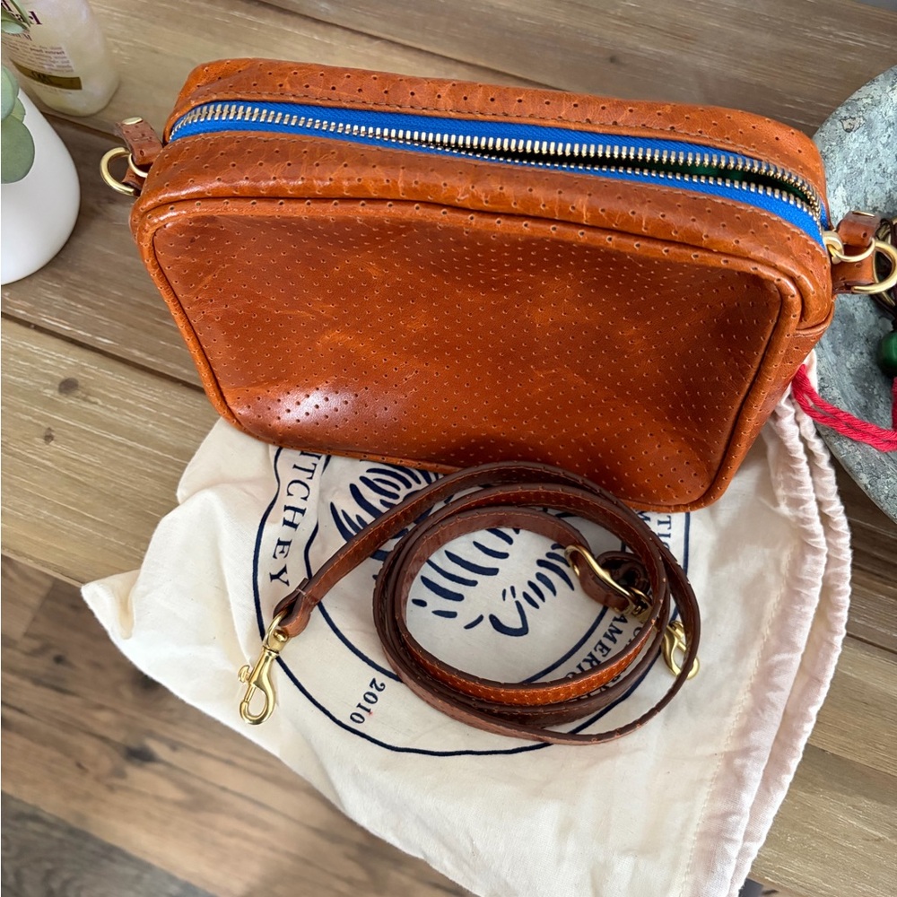 Blair Ritchey chestnut Ber bag with blue zipper